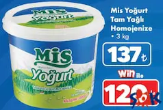 MİS TAM YAĞLI HOMOJENİZE YOĞURT 3 KG